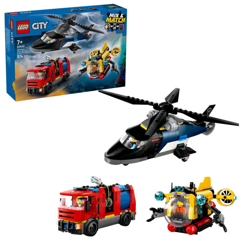 LEGO® City 60462 Remix: Helikoptéra, hasičský vůz a ponorka